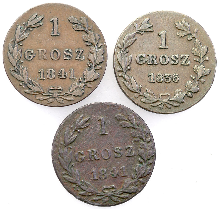 Polska XlX w. / Rosja. Grosz Polski 1836-1841, Warszawa – zestaw 3 szt.